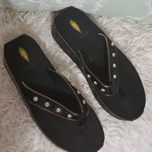 Volatile faux fur rhinestone sandals